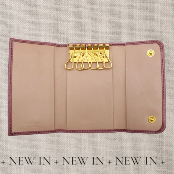 Prada Leather Key Holder Wallet with Bow Detail in Pink - Picture 7 of 12